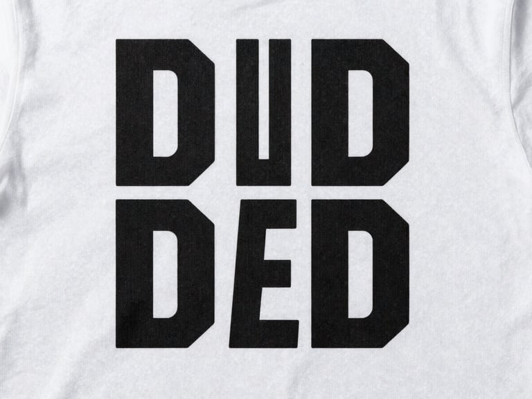 Flat-lay overhead of a custom T-shirt design on a clean white surface, bold graphic print centered, even studio strobe lighting, crisp fabric texture visible, no background distractions