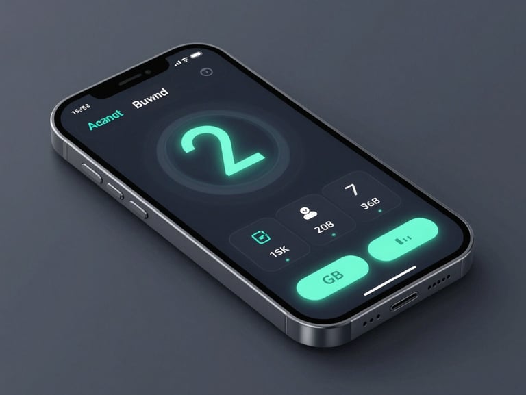 Sleek 3d render of a mobile utility dashboard, dark mode, vibrant neon-mint accents, clean geometric composition, sharp focus