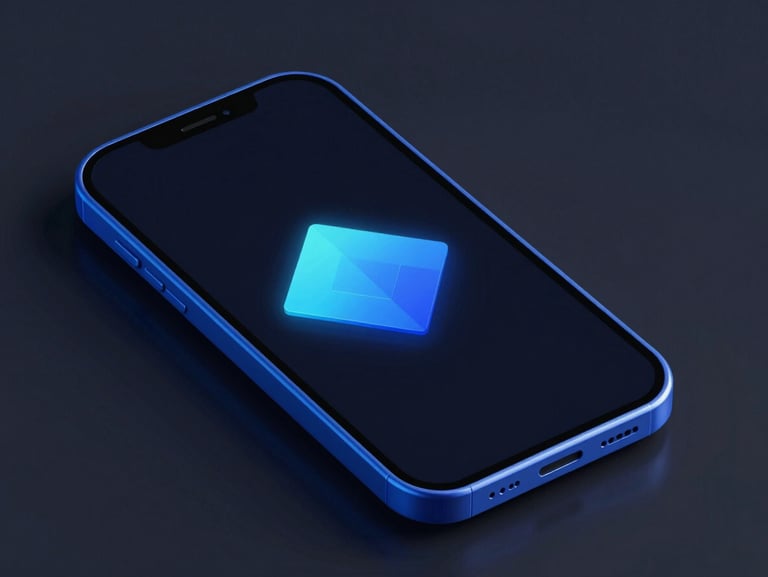 Sleek 3d render of a mobile game interface, dark mode, vibrant electric blue accents, clean geometric composition, sharp focus