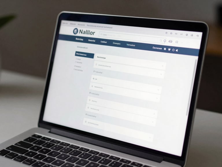 Laptop screen displaying an e-commerce seller account verification dashboard with document upload fields, close-up medium shot, cool studio light, no reflections, clean desk surface