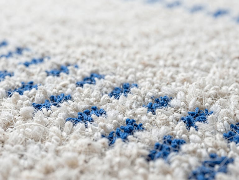 Close-up of the exact same carpet fiber, now perfectly clean, fluffy, and vibrant, with soft daylight highlighting its texture.