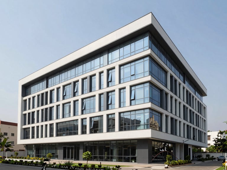Exterior of the completed MPCB Office in Navi Mumbai, showcasing modern architectural planning and clean civil finishes.