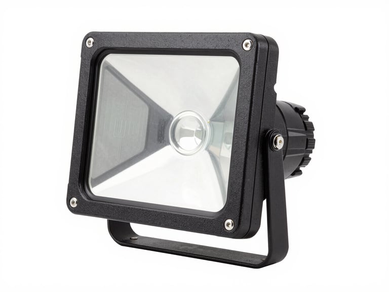 Explosion proof flood light fixture, heavy duty bracket, isolated on pure white background