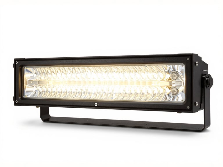 Explosion Proof Linear Light fixture on a pure white background, orthographic view, clean technical presentation