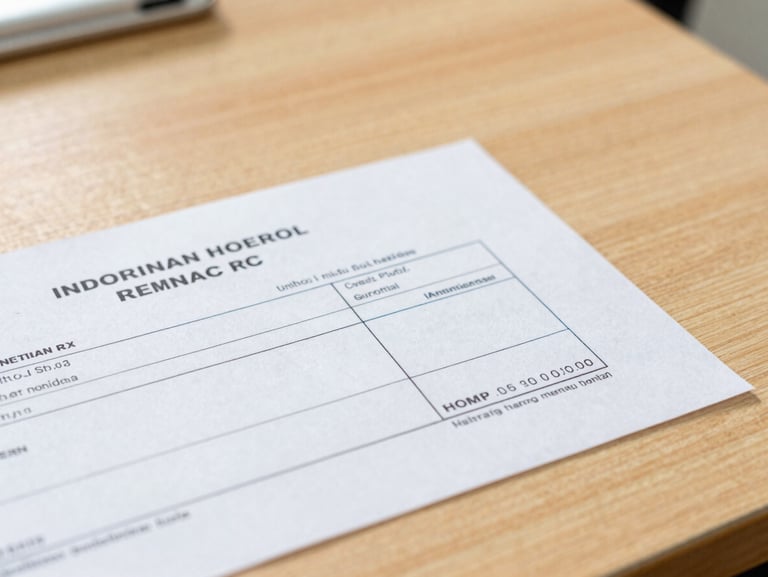 A clean, high-quality photograph of an official Indonesian school tuition receipt with a blue ink stamp, placed on a light wooden desk, warm side lighting, sharp focus on the printed text, 35mm