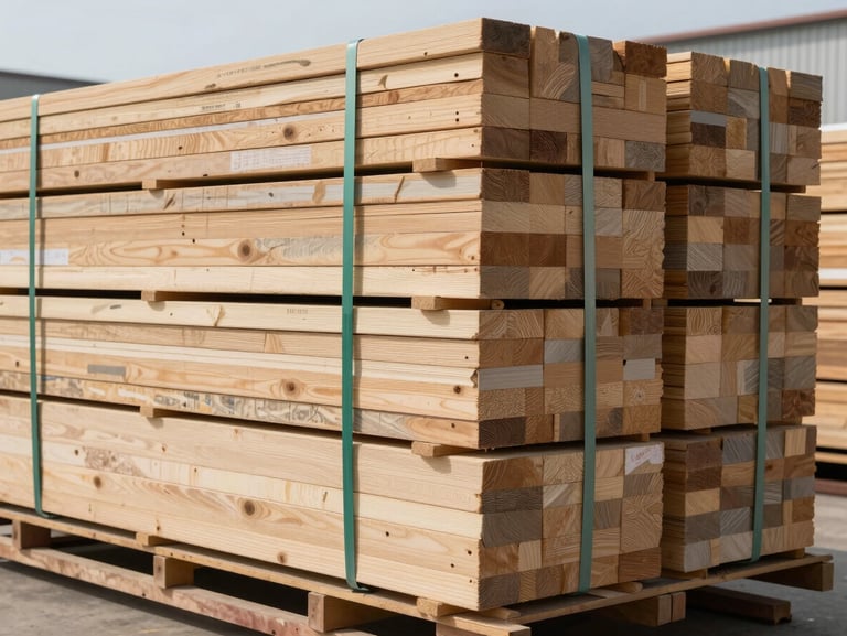 A neat container-load of building materials, packed, strapped, and ready for export shipment, bright even lighting