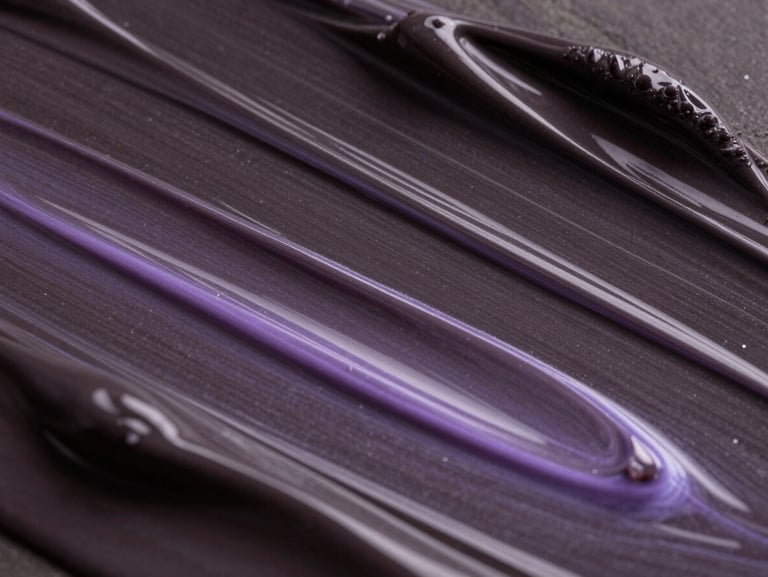 Abstract digital fluid dynamics in deep charcoal and glowing lavender, simulating high-end beauty product textures, macro shot