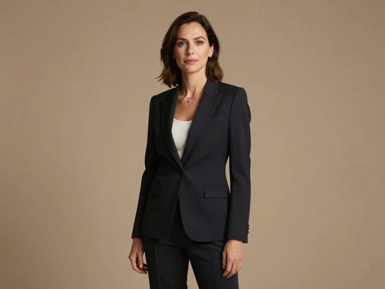 Portrait of a female CEO in a warm sand-toned minimalist studio, soft directional lighting, editorial composition with generous negative space
