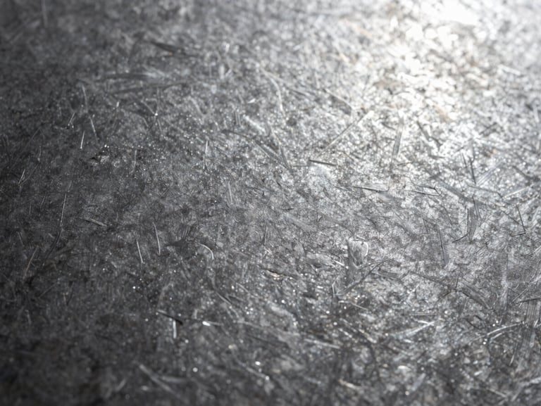 Macro shot of a textured steel sheet surface showing fine microscopic roughness pattern, high-contrast side lighting