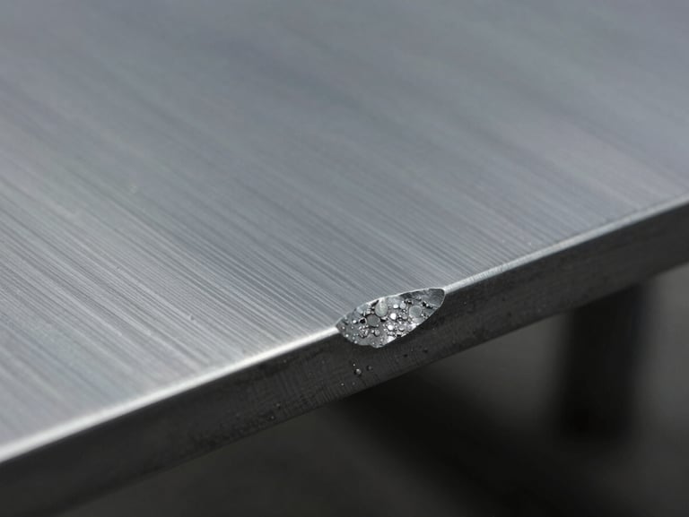 Macro shot of a chemical milling process, clean acid-etched edge of a steel sheet, no thermal deformation, precise metallurgy.