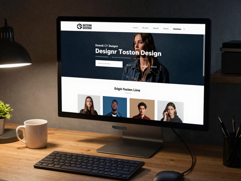 Minimalist luxury e-commerce interface displayed on a modern display, dark mode, elegant typography, 35mm