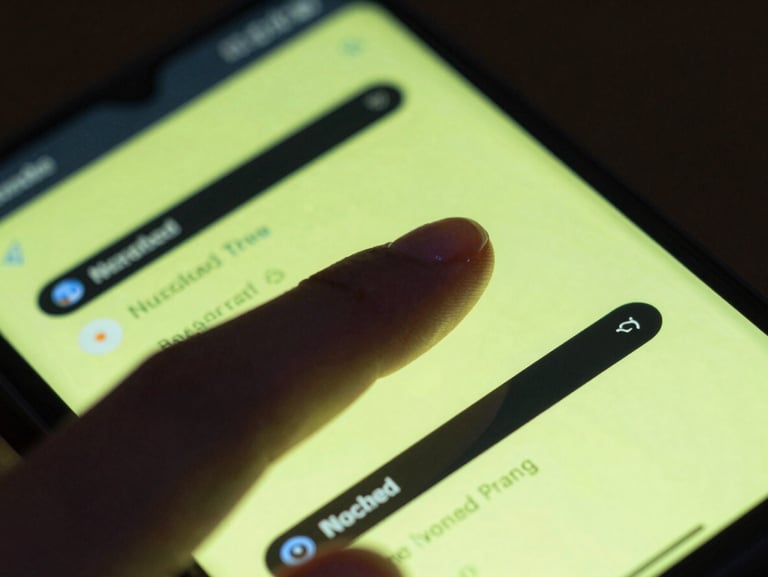 Extreme close-up macro shot of a finger tapping a high-refresh-rate Android screen displaying a sharp cyber-lime system dashboard, moody night environment with neon screen-glare reflecting on the hand.