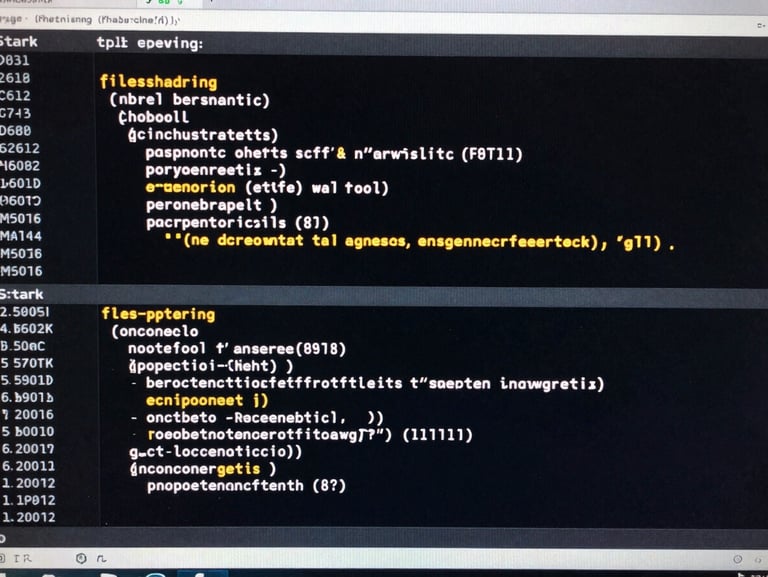 Stark, high-contrast terminal interface showing CLI command outputs for file sharding and encryption, monospaced text, dark background with solar-yellow prompt cursor.
