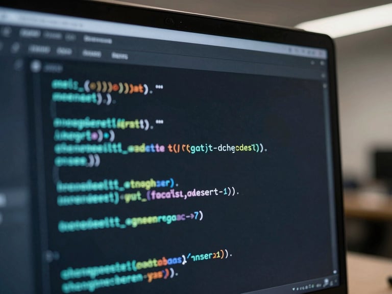 Extreme close-up of a clean code interface on a dark screen, subtle cyan glowing accents, cool-toned studio lighting, professional workspace atmosphere.