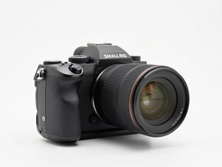 SmallRig camera cage for mirrorless camera, metallic matte finish, clean studio light, white background
