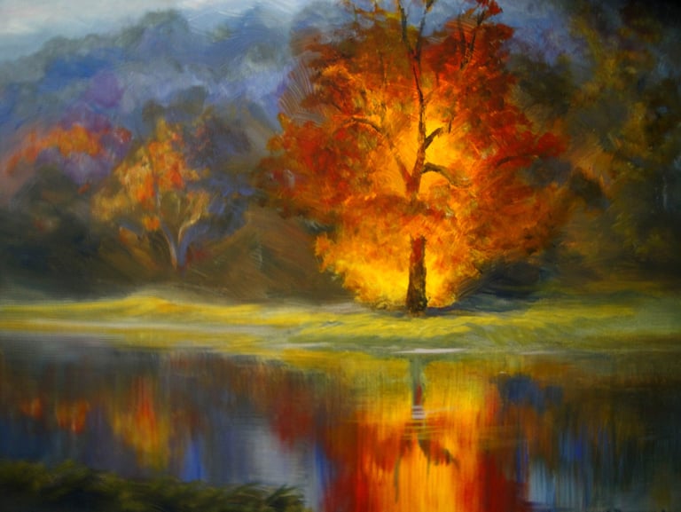flaming tree, glowing tree landscape