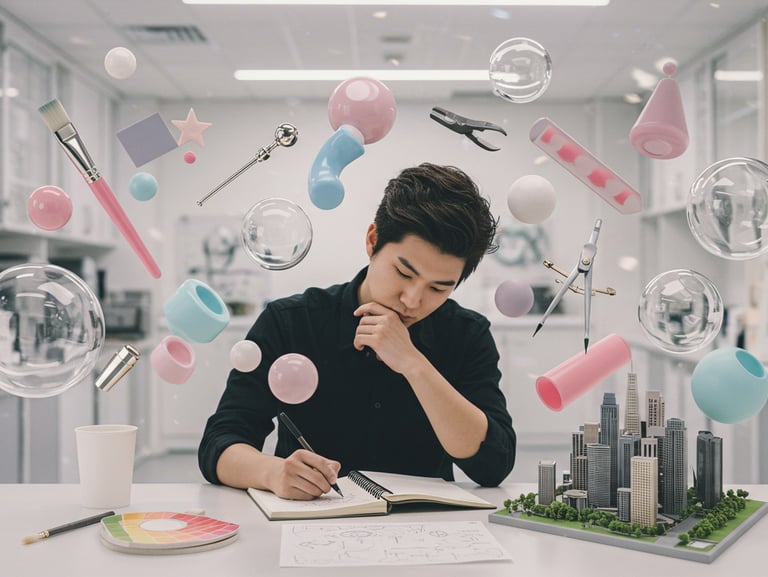 a man sitting at a table with a notebook and a notebook