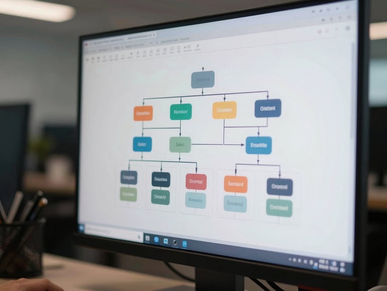 A close-up, high-clarity shot of a clean, modern software interface displaying structured system architecture on a high-end monitor, cool-toned office lighting, focused depth of field