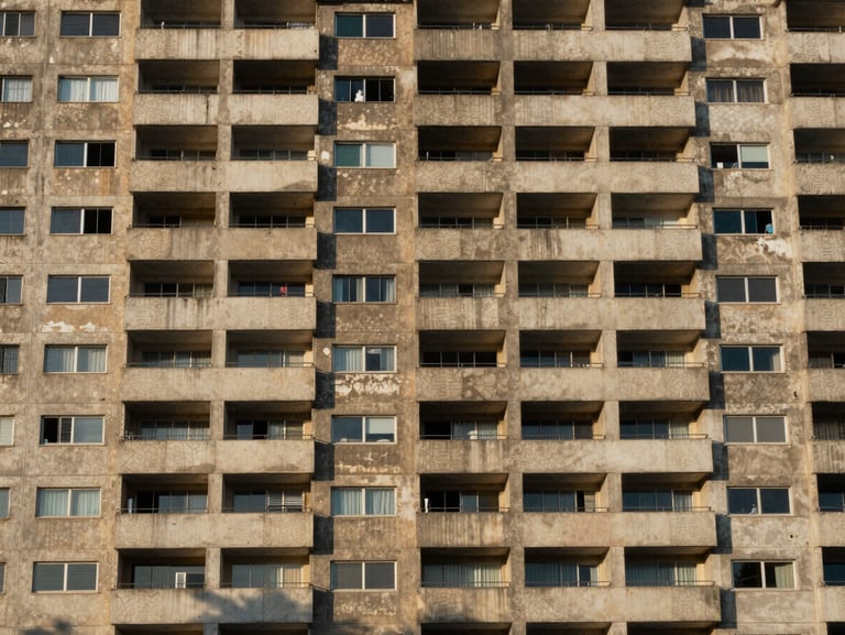 Close architectural crop of a Brasília apartment facade with concrete cobogós, soft afternoon light filtering through the geometric patterns.