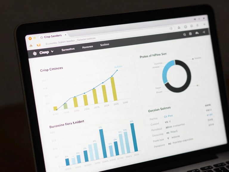 Crisp, un-rendered screenshot of a clean web application interface showing data visualization charts and clean typography on a dark screen.