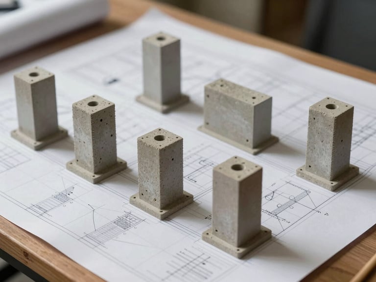 Pandangan atas gambar kerja arsitektur yang sangat detail, menunjukkan garis dimensi presisi, notasi struktural, dan tata letak kolom beton pada kertas kalkir di bawah pencahayaan studio yang bersih.