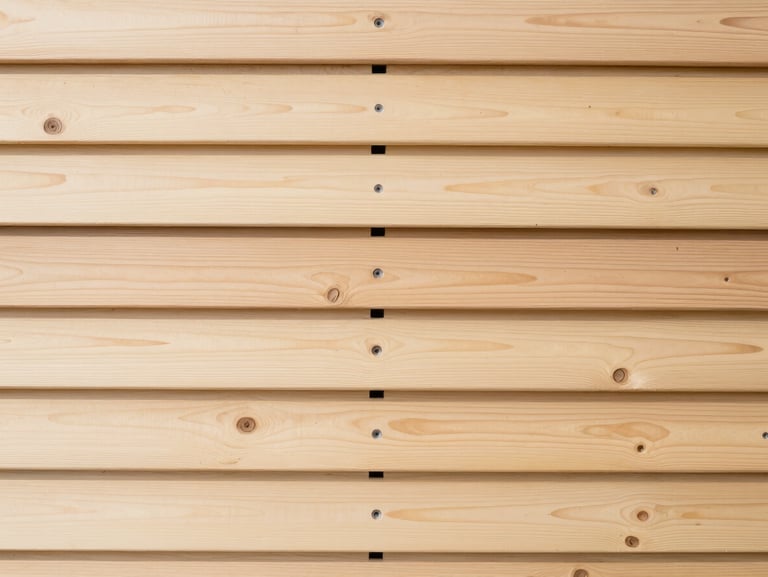 Clean, straight-on view of a newly graded timber retaining wall, displaying perfectly aligned horizontal beams and integrated drainage outlets.