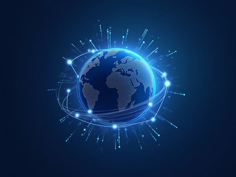 a globe with a blue and white lights