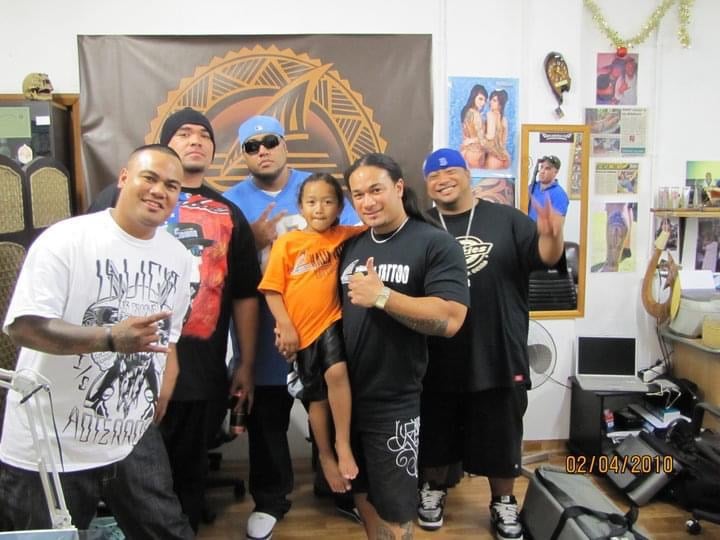 Dawn Raid Ent NZ Hiphop artists Savage, Devolo, Mareko + Polynesian tattoo artist Carl Cocker