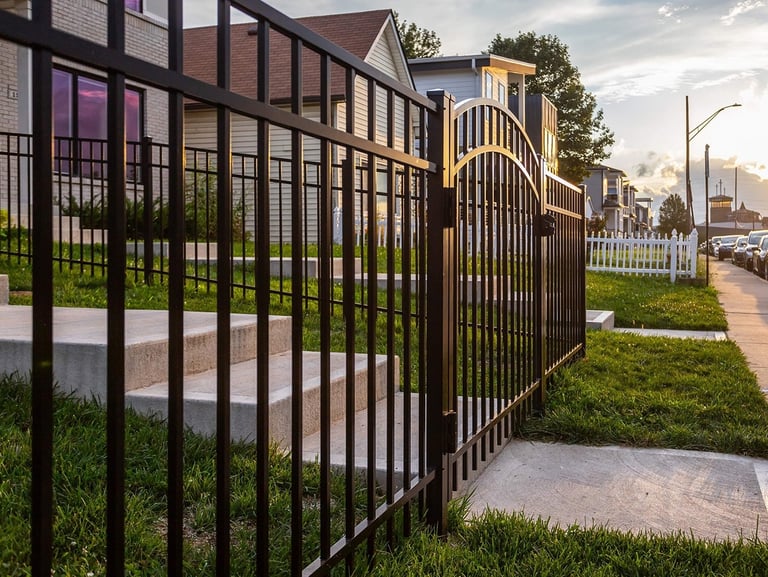 Sleek aluminum fencing with a modern look, offering low maintenance and durable protection