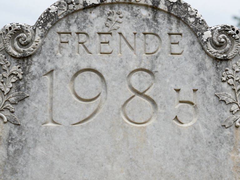 Macro shot of the same 19th-century marble headstone, fully clean and legible, carved lettering crisp and visible, stone texture preserved, soft overcast light.