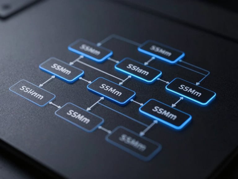 Sleek system architecture diagram on a dark screen, cool blue neon accents, sharp focus, high contrast, 35mm