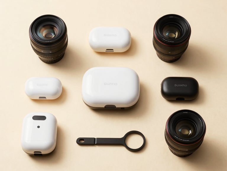 Flat-lay of trending beauty gadgets and small home accessories arranged on a warm cream surface, bright even studio lighting, products clearly visible with no props or styling clutter