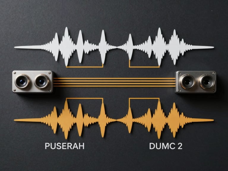 Flat orthographic schematic diagram of an audio signal flow, showing stereo input splitting into phase, frequency, and dynamic analysis blocks, white and amber vector lines on a dark grey background.