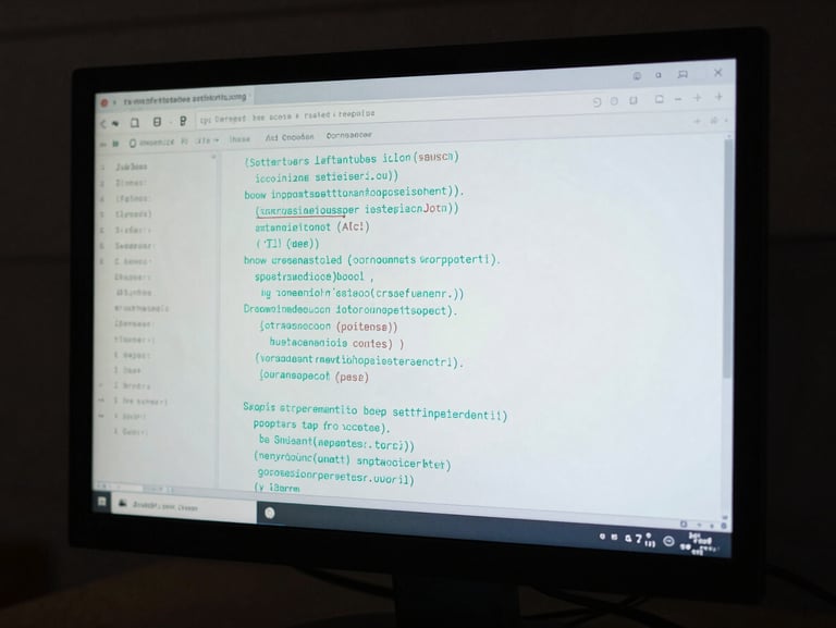 Close-up of a terminal window on a dark monitor showing a JSON API response with transaction settlement fields, cyan syntax highlighting on field names, cool screen glow in an otherwise dark studio environment