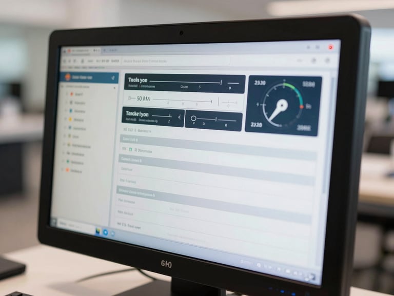 Macro detail shot of a modern dealership service diagnostic screen showing performance metrics and workflow data, clean lighting