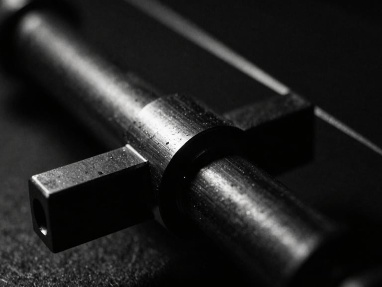 Macro shot of mechanical hardware, metallic reflections on dark steel, high-contrast chiaroscuro lighting, 35mm film