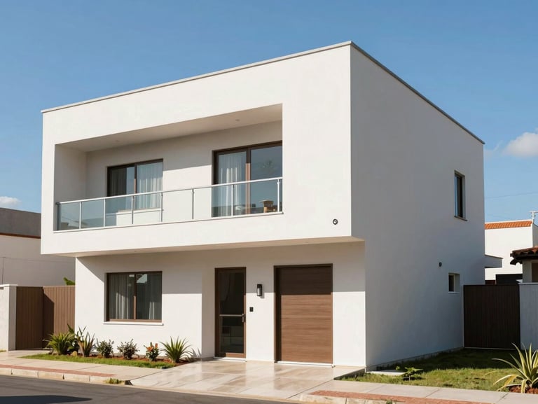 Bright exterior shot of a modern residential property in Altônia under natural sunlight, clear blue sky, clean framing