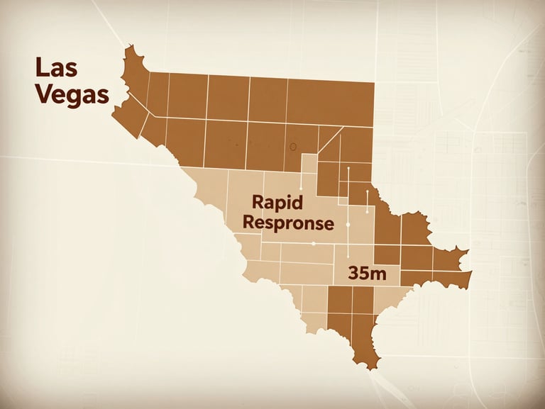 A clean, modern map graphic of the Las Vegas metro area highlighting our rapid-response service zones, warm tones, sharp focus