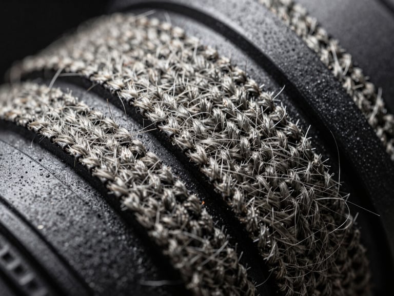 Macro close-up of high-density ballistic fiber weave, high-contrast studio lighting, sharp technical texture detail