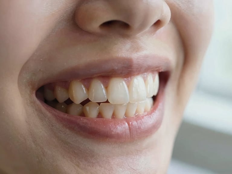 Close-up of a restored smile, clean dental artistry, diffused natural light, shallow depth of field, 35mm