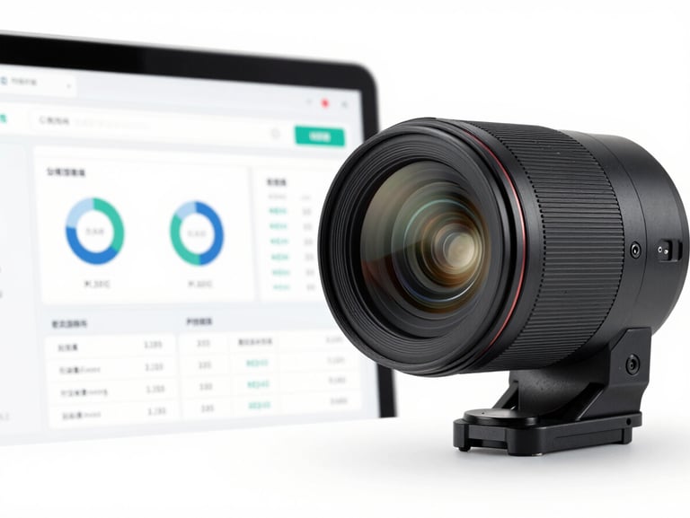 A clean, minimal e-commerce dashboard showing analytics and inventory levels, bright clinical studio lighting, cool desaturated tones, sharp focus.