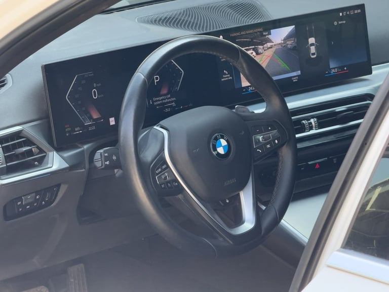 Executive vehicle interior with modern dashboard and display