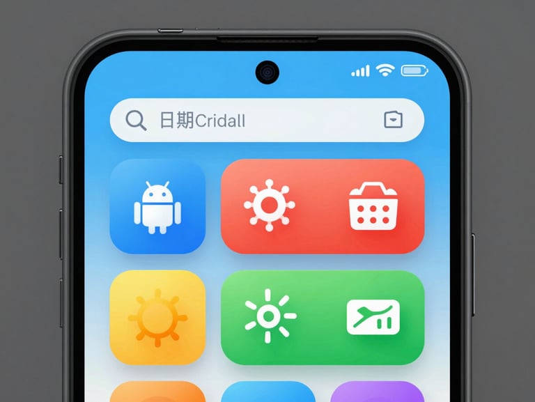 Macro shot of a high-fidelity Android UI for children, featuring bold primary colors, large interactive elements, and playful visual cues under clean studio lighting.