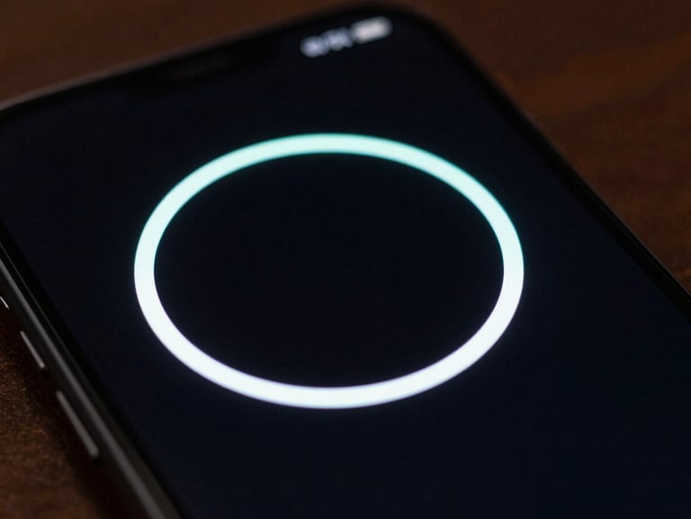 Extreme close-up macro shot of a high-end Android phone screen displaying a minimalist circular countdown timer with glowing neon-mint accent lines in a dark room.