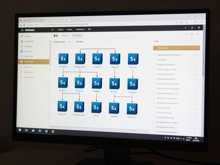 A high-contrast monitor displaying complex DevOps pipeline configurations, Docker containers, and live deployment logs with subtle gold accents.