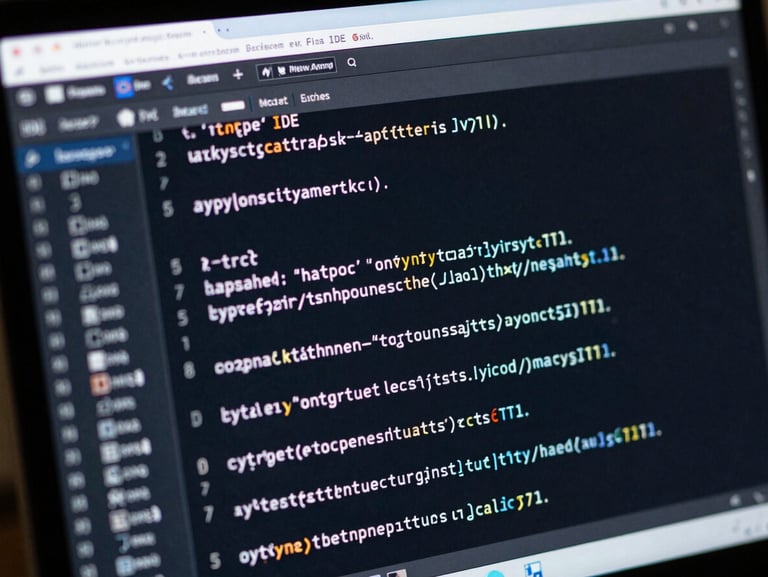 A close-up macro shot of a high-fidelity IDE screen displaying clean Python code and active terminal deployment logs, illuminated by cool-toned blue and silver ambient backlighting, high contrast, sharp focus on the terminal text.