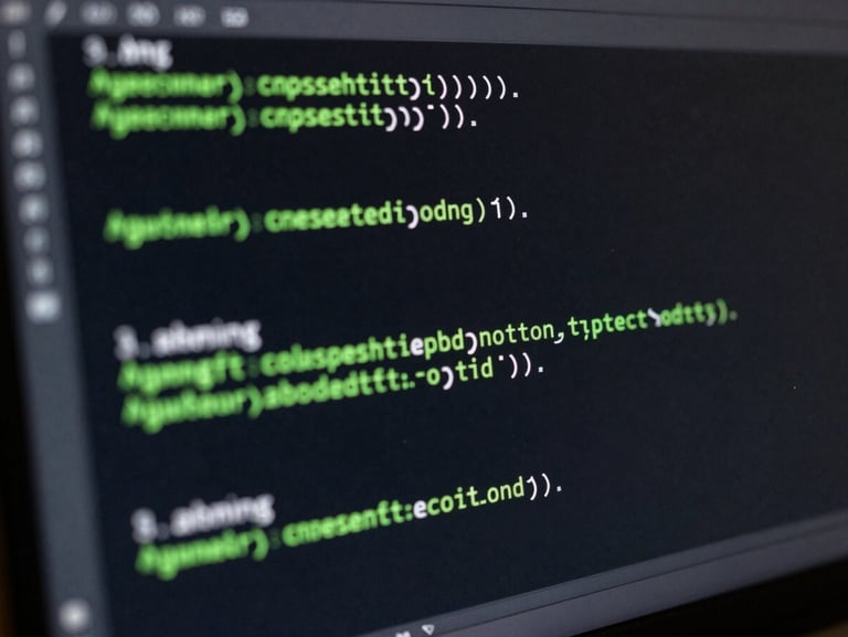 Clean monospaced code displayed on a high-contrast dark screen with green syntax highlighting, crisp industrial photography.