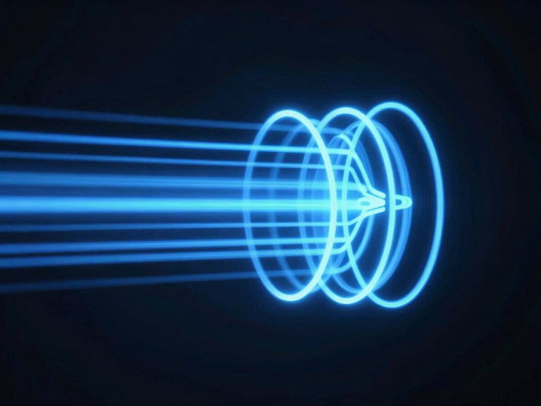 Abstract light-trail long exposure symbolizing rapid data transmission, cool-toned electric blue lines on deep charcoal background