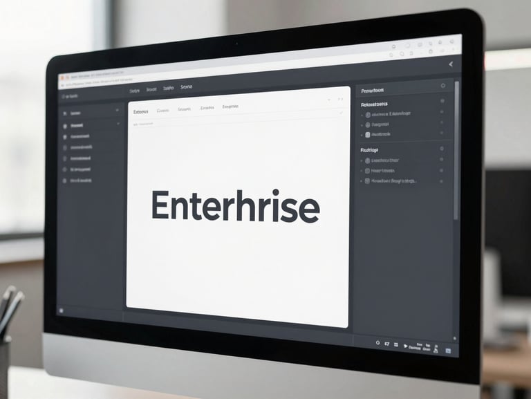 Sleek editorial photograph of a modern enterprise platform interface on a clean display, desaturated slate tones, cool diffused daylight, shallow depth of field, 35mm