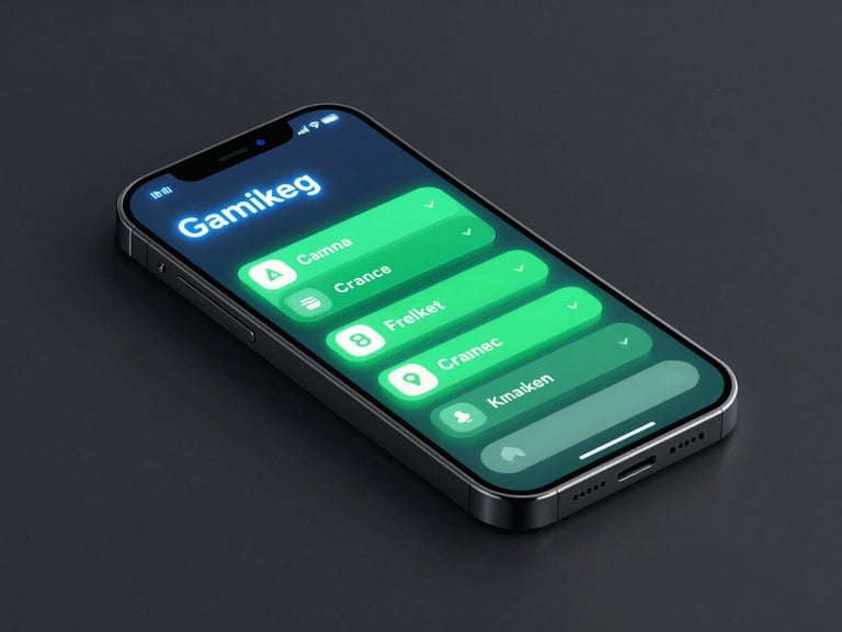 High-quality 3D render of a mobile screen displaying a gamified task tracker with electric blue neon highlights, dark graphite background, sharp focus, octane render